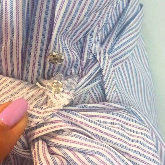 Romeo & Juliet Couture pin stripe V neck ruffle hem mini wrap dress ( M) Preppy - Picture 9 of 13